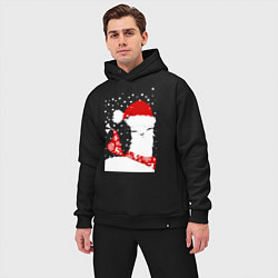 Мужской костюм оверсайз Лама в шапочке и шарфе, цвет: черный — фото 2