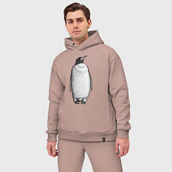 Мужской костюм оверсайз Пингвин стоит анфас, цвет: пыльно-розовый — фото 2