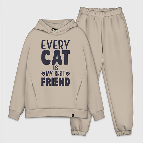 Мужской костюм оверсайз Every cat is my best friend / Миндальный – фото 1