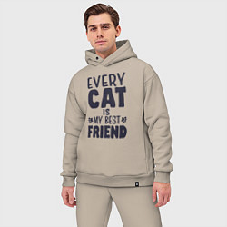 Мужской костюм оверсайз Every cat is my best friend, цвет: миндальный — фото 2