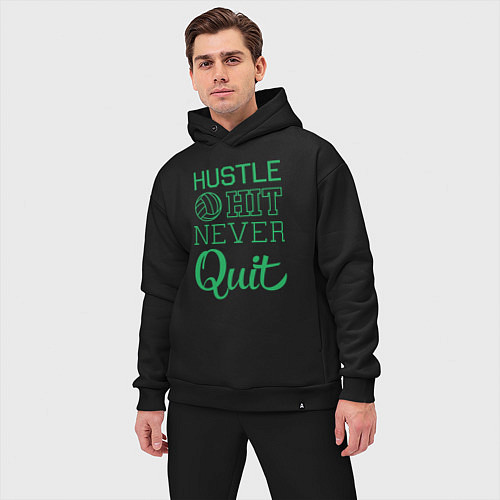 Мужской костюм оверсайз Hustle hit never quit / Черный – фото 3