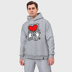 Мужской костюм оверсайз Человечки держат сердце, цвет: меланж — фото 2