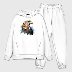 Мужской костюм оверсайз Акварельный орел в брызгах краски, цвет: белый
