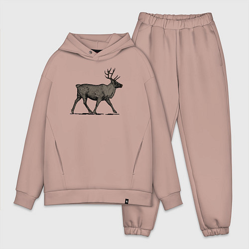 Мужской костюм оверсайз Северный олень в профиль / Пыльно-розовый – фото 1