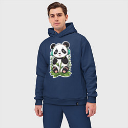 Мужской костюм оверсайз Медвежонок панды в наушниках, цвет: тёмно-синий — фото 2