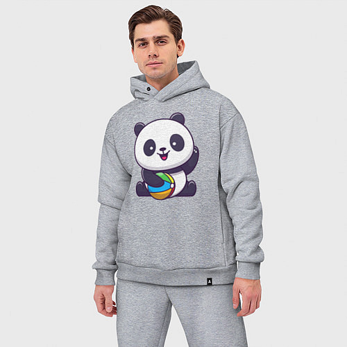Мужской костюм оверсайз Панда с мячиком / Меланж – фото 3