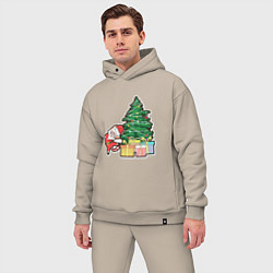 Мужской костюм оверсайз Котик Дед Мороз, цвет: миндальный — фото 2