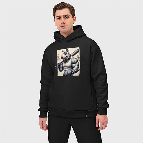 Мужской костюм оверсайз Качок Булли с битой - нейросеть / Черный – фото 3