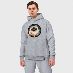 Мужской костюм оверсайз Гималайский кот ждет Новый Год, цвет: меланж — фото 2