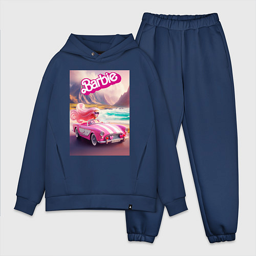 Мужской костюм оверсайз Барби в кабриолете на горной дороге / Тёмно-синий – фото 1