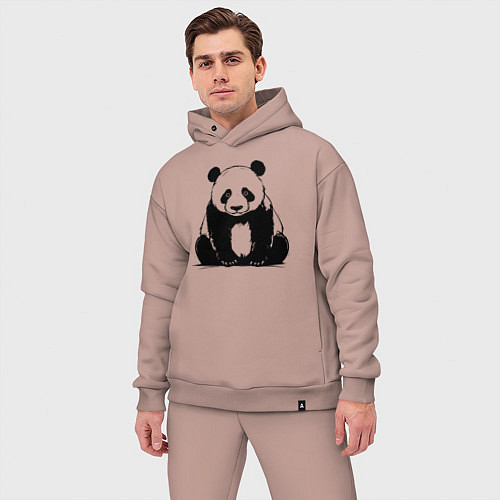 Мужской костюм оверсайз Грустная панда сидит / Пыльно-розовый – фото 3