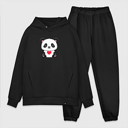 Мужской костюм оверсайз Малыш панды с сердечком, цвет: черный
