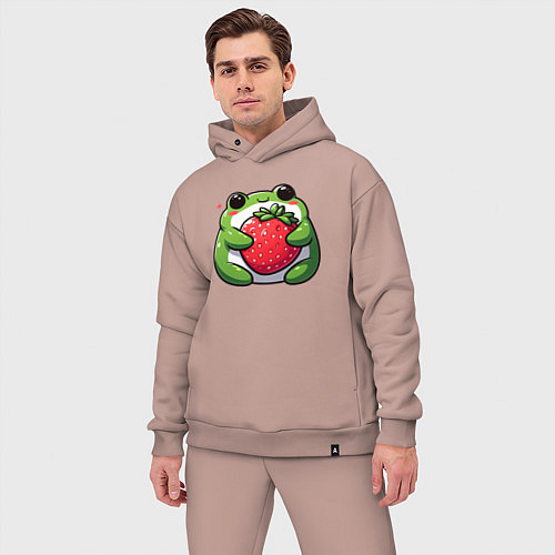 Мужской костюм оверсайз Толстая лягушка обнимает клубнику / Пыльно-розовый – фото 3