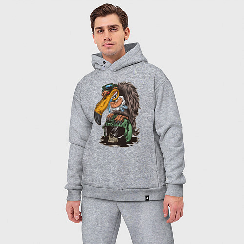 Мужской костюм оверсайз Стервятник на черепе / Меланж – фото 3