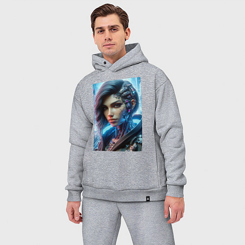 Мужской костюм оверсайз Cyber girl - ai art / Меланж – фото 3
