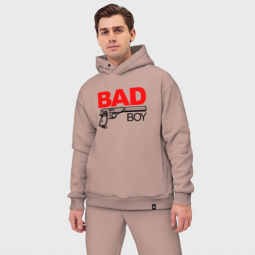 Мужской костюм оверсайз Bad boy with gun / Пыльно-розовый – фото 3