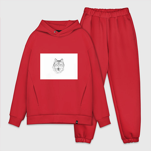 Мужской костюм оверсайз Нарисованный волк зубами щёлк / Красный – фото 1