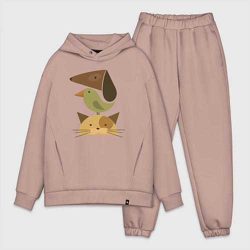 Мужской костюм оверсайз Собака птица кошка / Пыльно-розовый – фото 1