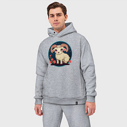 Мужской костюм оверсайз Барашек знак зодиака Овен на фоне цветов, цвет: меланж — фото 2