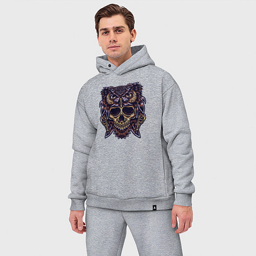 Мужской костюм оверсайз Сова и череп / Меланж – фото 3