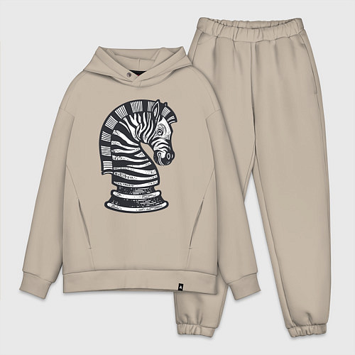 Мужской костюм оверсайз Шахматная зебра / Миндальный – фото 1