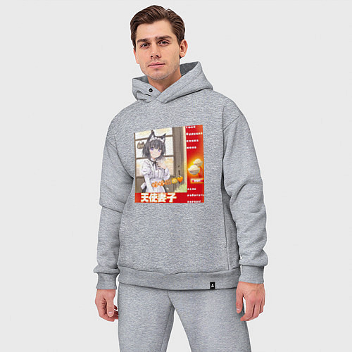 Мужской костюм оверсайз Кошка жена аниме мем / Меланж – фото 3