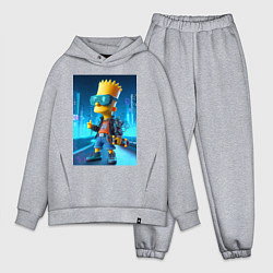 Мужской костюм оверсайз Барт Симпсон в неоновом городе со скейтбордом - не, цвет: меланж