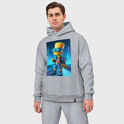 Мужской костюм оверсайз Барт Симпсон в неоновом городе со скейтбордом - не, цвет: меланж — фото 2