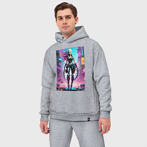 Мужской костюм оверсайз Кибер чувиха на своём районе - нейросеть / Меланж – фото 3