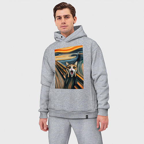 Мужской костюм оверсайз Кошка кричит - мем нейросеть / Меланж – фото 3