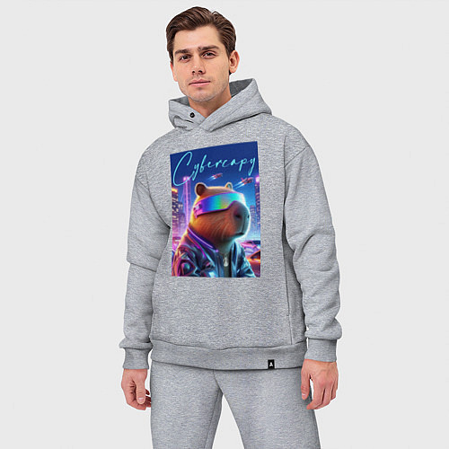 Мужской костюм оверсайз Cyber capybara - neon metropolis / Меланж – фото 3