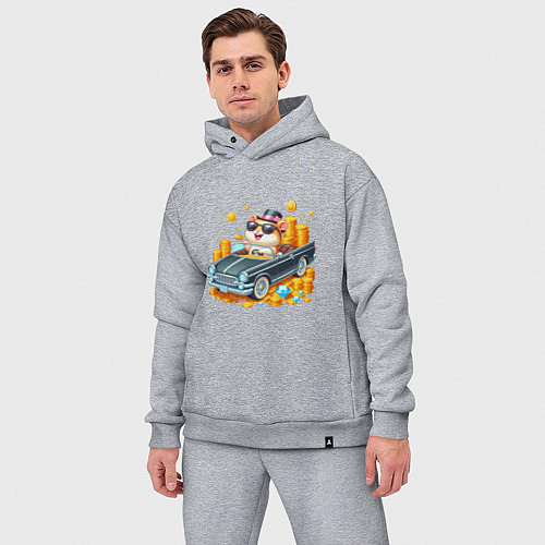 Мужской костюм оверсайз Хомяк миллионер на автомобиле / Меланж – фото 3