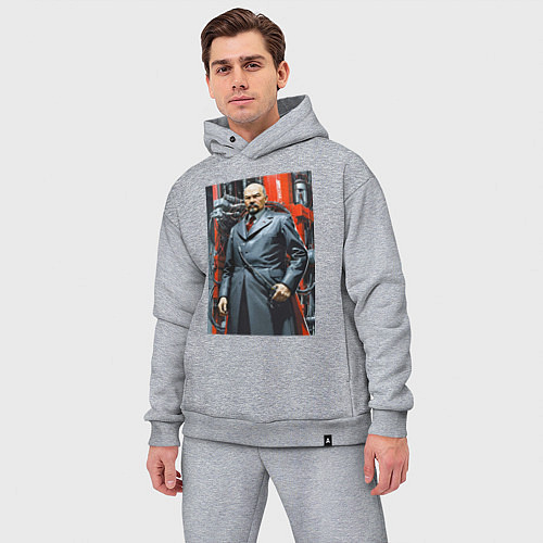 Мужской костюм оверсайз Ленин в кожанке - киберпанк / Меланж – фото 3