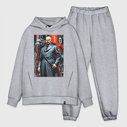 Мужской костюм оверсайз Ленин в кожанке - киберпанк, цвет: меланж