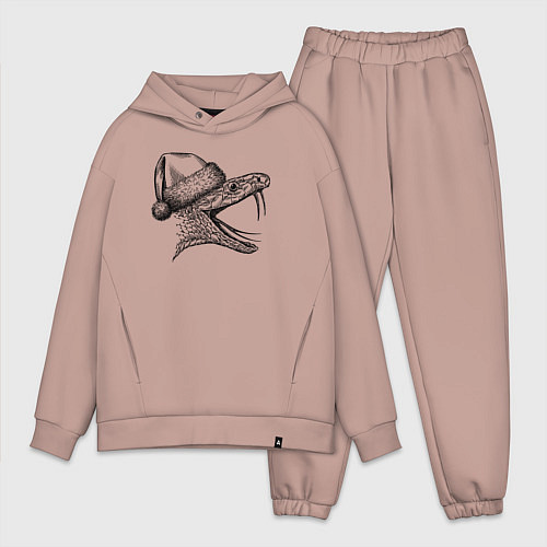 Мужской костюм оверсайз Профиль новогоднего змея / Пыльно-розовый – фото 1