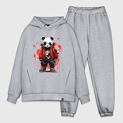 Мужской костюм оверсайз Модная панда в красной куртке, цвет: меланж