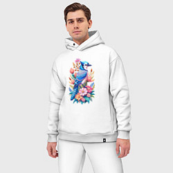 Мужской костюм оверсайз Голубая сойка среди цветов, цвет: белый — фото 2