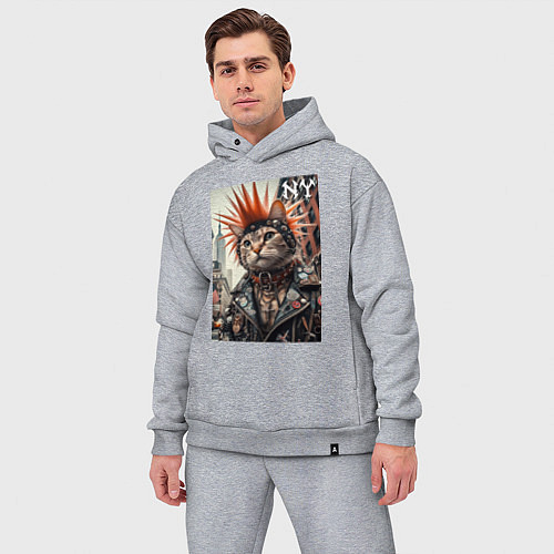 Мужской костюм оверсайз Котяра панк из Нью-Йорка - нейросеть / Меланж – фото 3