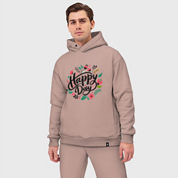 Мужской костюм оверсайз Happy day с цветами, цвет: пыльно-розовый — фото 2