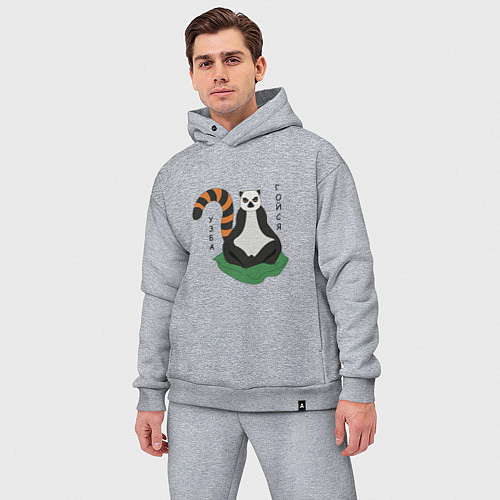 Мужской костюм оверсайз Узбагойся лемур мадагаскарский и надпись / Меланж – фото 3