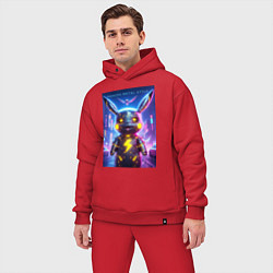 Мужской костюм оверсайз Cyber Pikachu - metal style neon glow, цвет: красный — фото 2