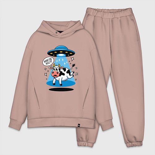 Мужской костюм оверсайз НЛО и корова / Пыльно-розовый – фото 1