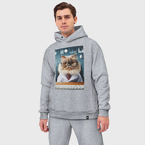 Мужской костюм оверсайз Кот аналитик - нейроарт / Меланж – фото 3