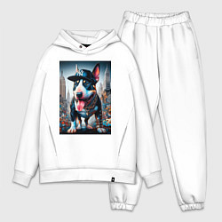 Мужской костюм оверсайз Funny bull terrier in New York - ai art, цвет: белый