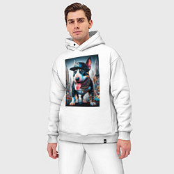 Мужской костюм оверсайз Funny bull terrier in New York - ai art, цвет: белый — фото 2