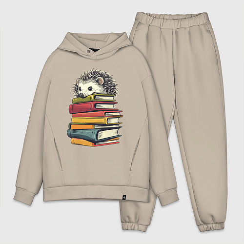 Мужской костюм оверсайз Ёжик на книгах / Миндальный – фото 1