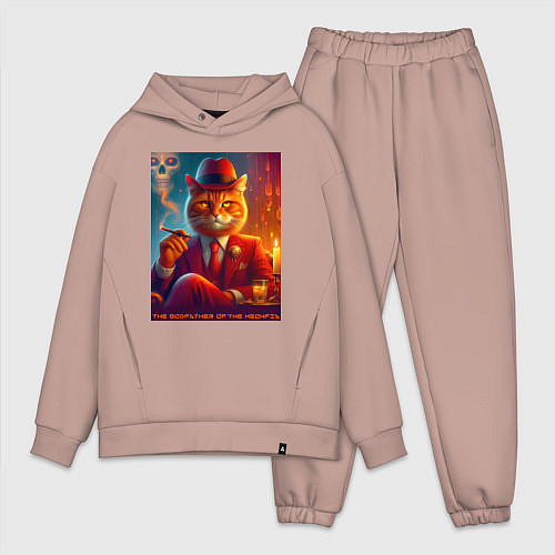 Мужской костюм оверсайз Крутой рыжий кот - крёстный отец мяуфии / Пыльно-розовый – фото 1