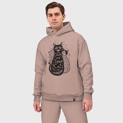 Мужской костюм оверсайз Keep calm and love cats / Пыльно-розовый – фото 3