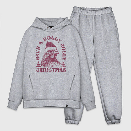 Мужской костюм оверсайз Новогодняя курица в шапке / Меланж – фото 1