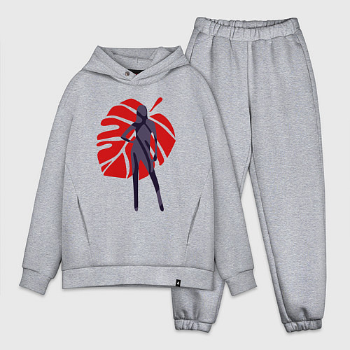 Мужской костюм оверсайз Девушка на фоне монстеры / Меланж – фото 1